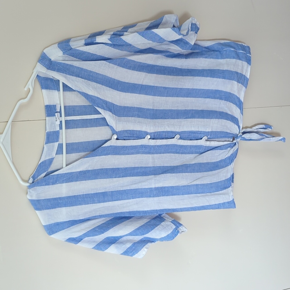 Linen Tie Front Striped top